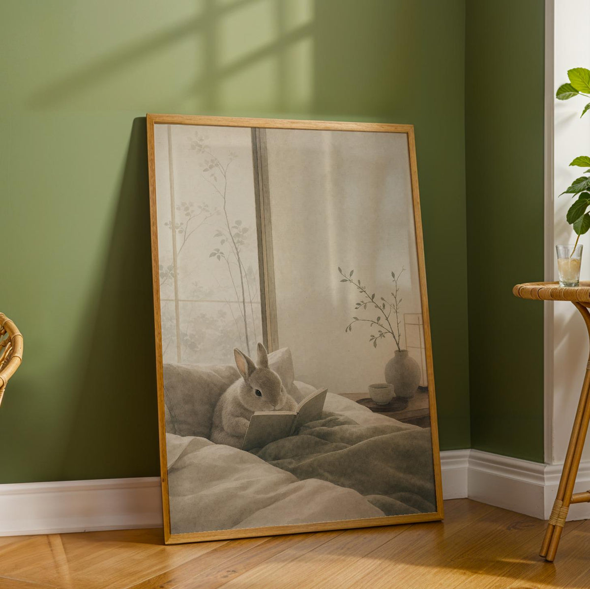 Additional product detail of Netherland Dwarf Rabbit Reading in Bed Poster.