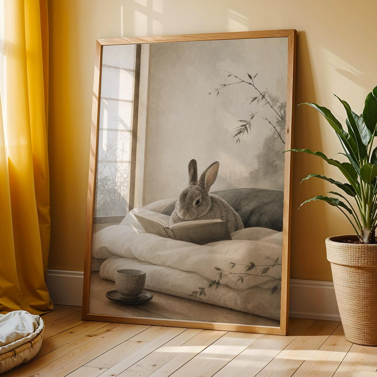 Additional product view of Mini Rex Rabbit Reading in Bed Poster.