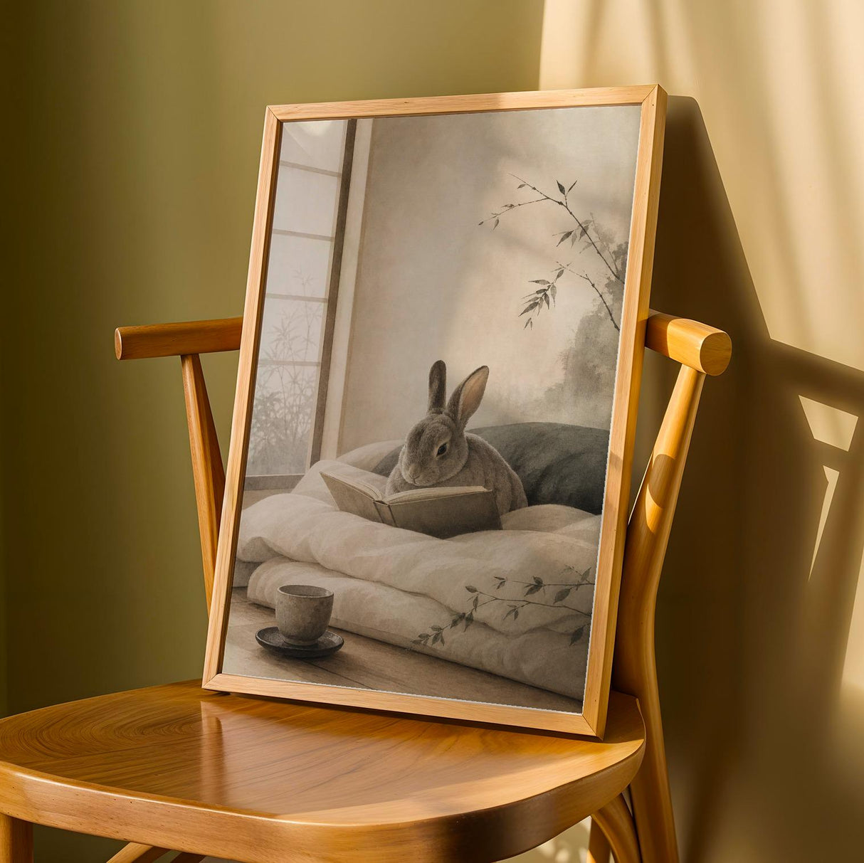 Product detail view of Mini Rex Rabbit Reading in Bed Poster.