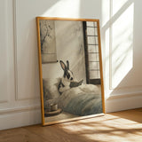 Alternate product presentation of Harlequin Rabbit Reading in Bed Poster.