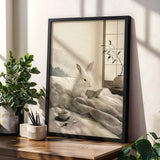 Product gallery view of Angora Rabbit Reading in Bed Poster.
