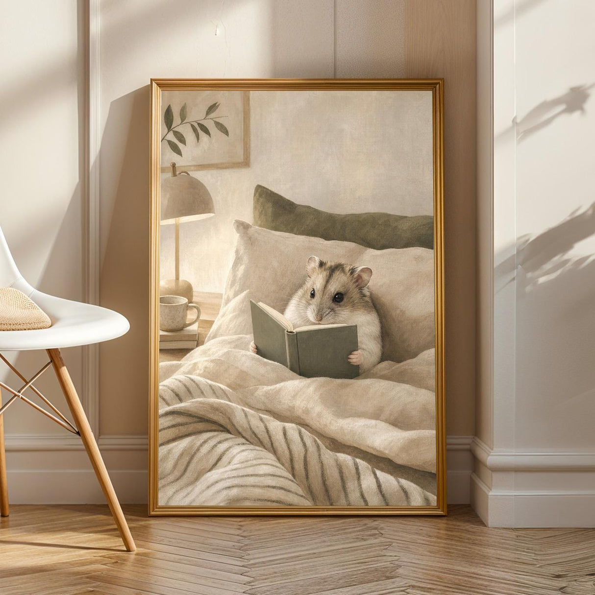 Product view of Russian Dwarf Hamster Reading in Bed Poster.