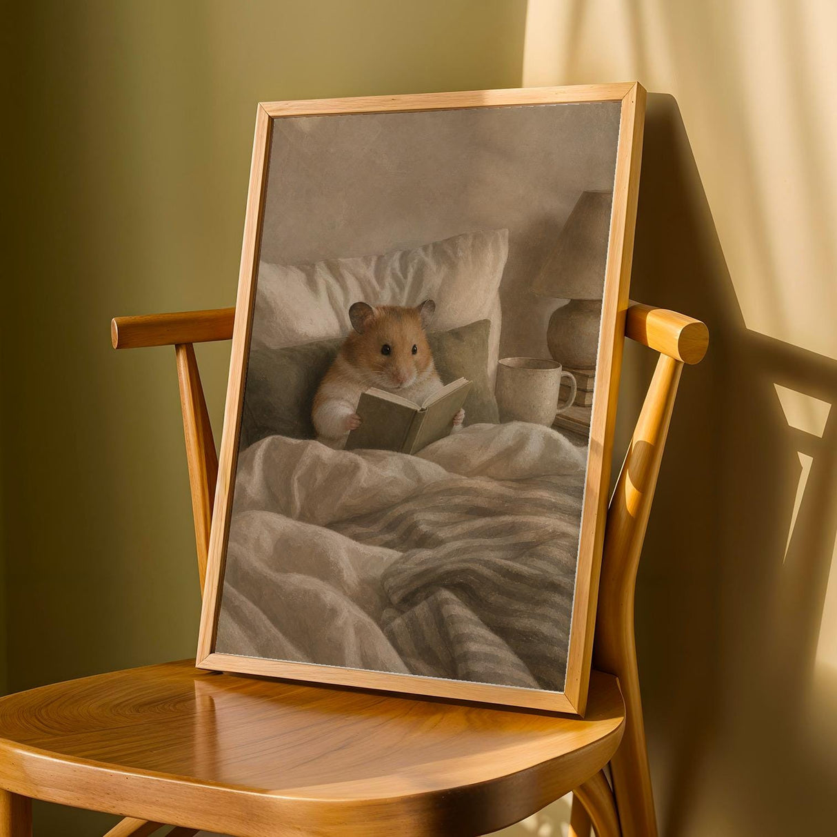 Product detail view of Syrian Hamster Reading in Bed Poster.