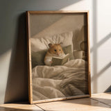 Product presentation view of Syrian Hamster Reading in Bed Poster.