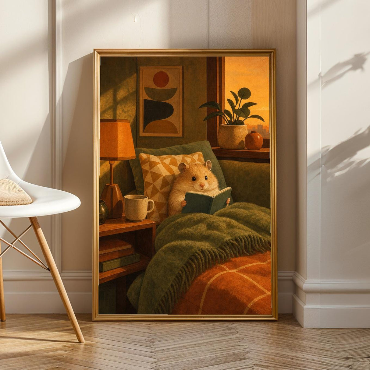 Product view of Teddy Bear Hamster Reading in Armchair Poster.