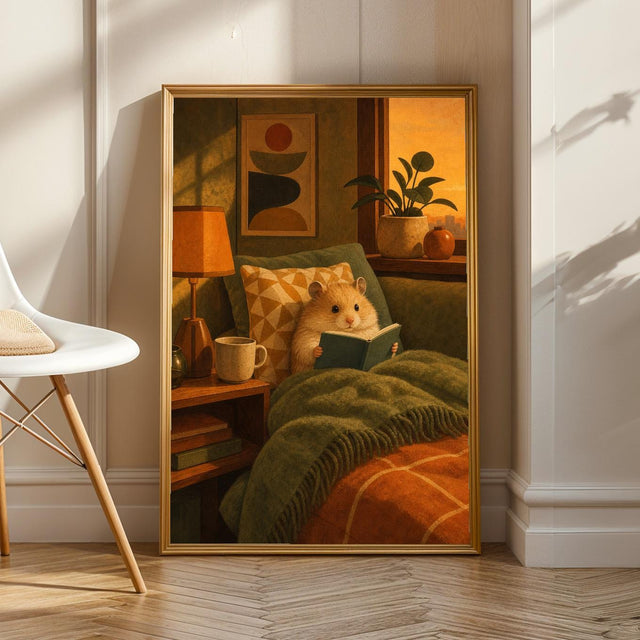 Product view of Teddy Bear Hamster Reading in Armchair Poster.