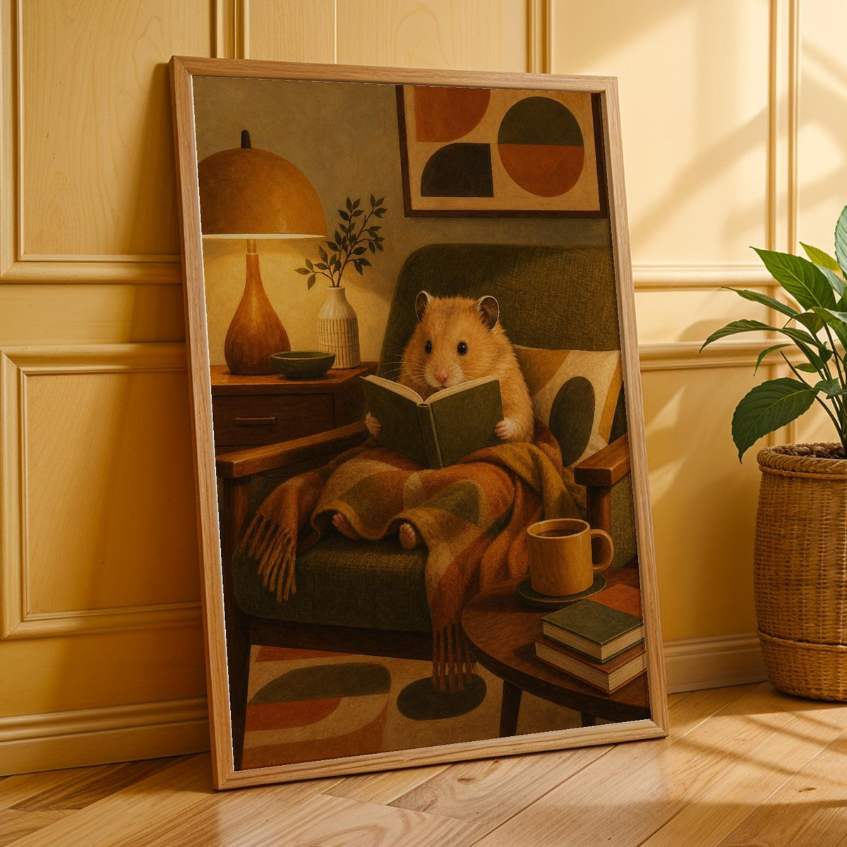 Additional product presentation of Golden Syrian Hamster Reading in Armchair Poster.