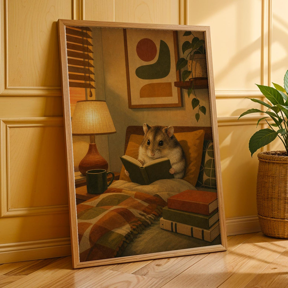 Additional product presentation of Campbell’s Dwarf Hamster Reading in Armchair Poster.