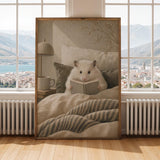Alternate gallery view of Winter White Hamster Reading in Bed Poster.