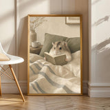 Product view of Campbell’s Dwarf Hamster Reading in Bed Poster.