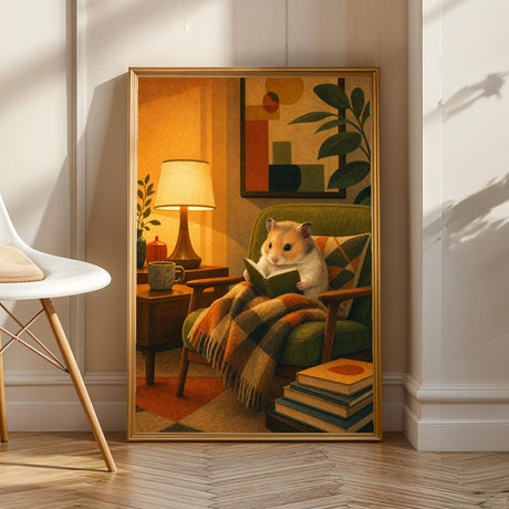 Product view of Chinese Hamster Reading in Armchair Poster.