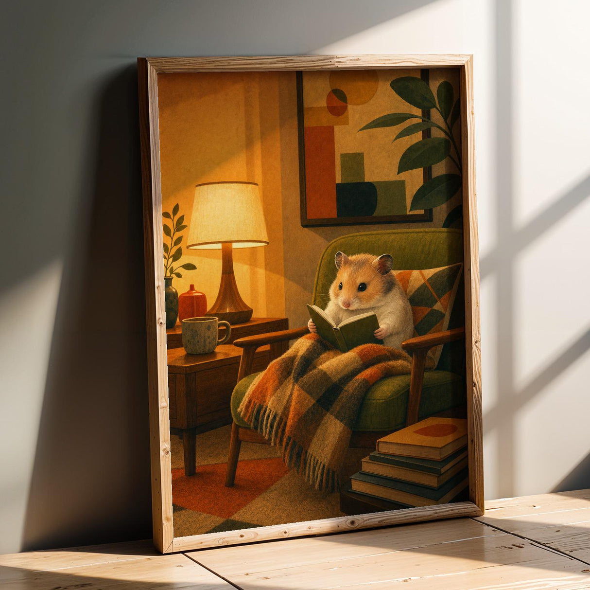 Product presentation view of Chinese Hamster Reading in Armchair Poster.