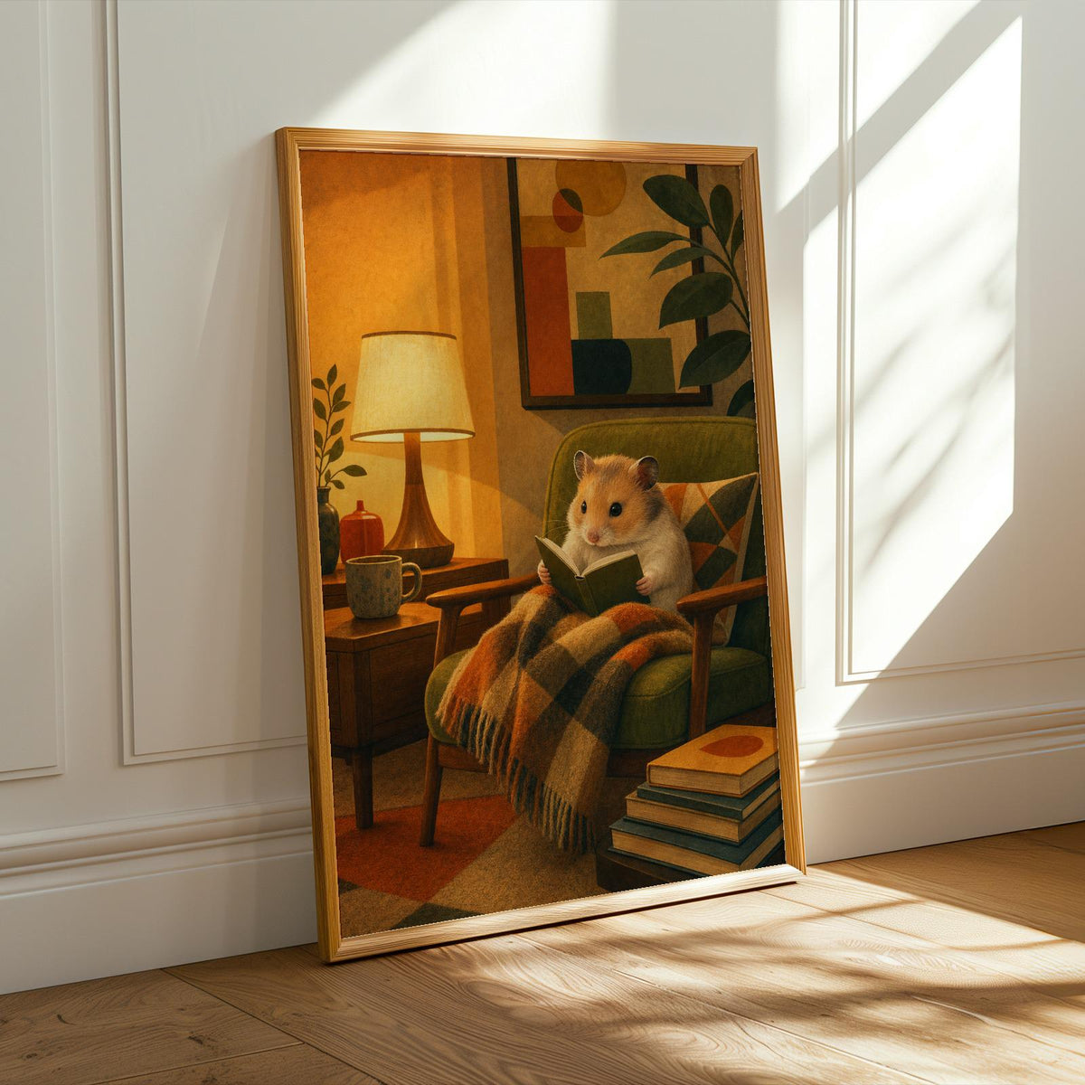 Alternate product presentation of Chinese Hamster Reading in Armchair Poster.