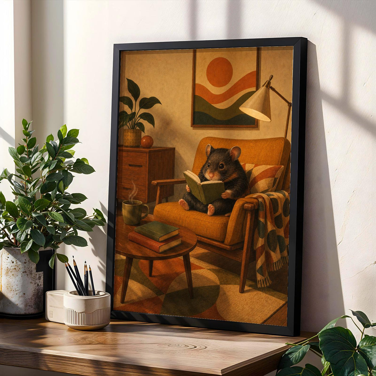 Product gallery view of Hamster Reading in Armchair Poster.