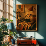 Alternate product view of Long Haired Syrian Hamster Reading in Armchair Poster.