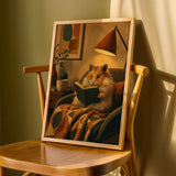 Product detail view of Long Haired Syrian Hamster Reading in Armchair Poster.