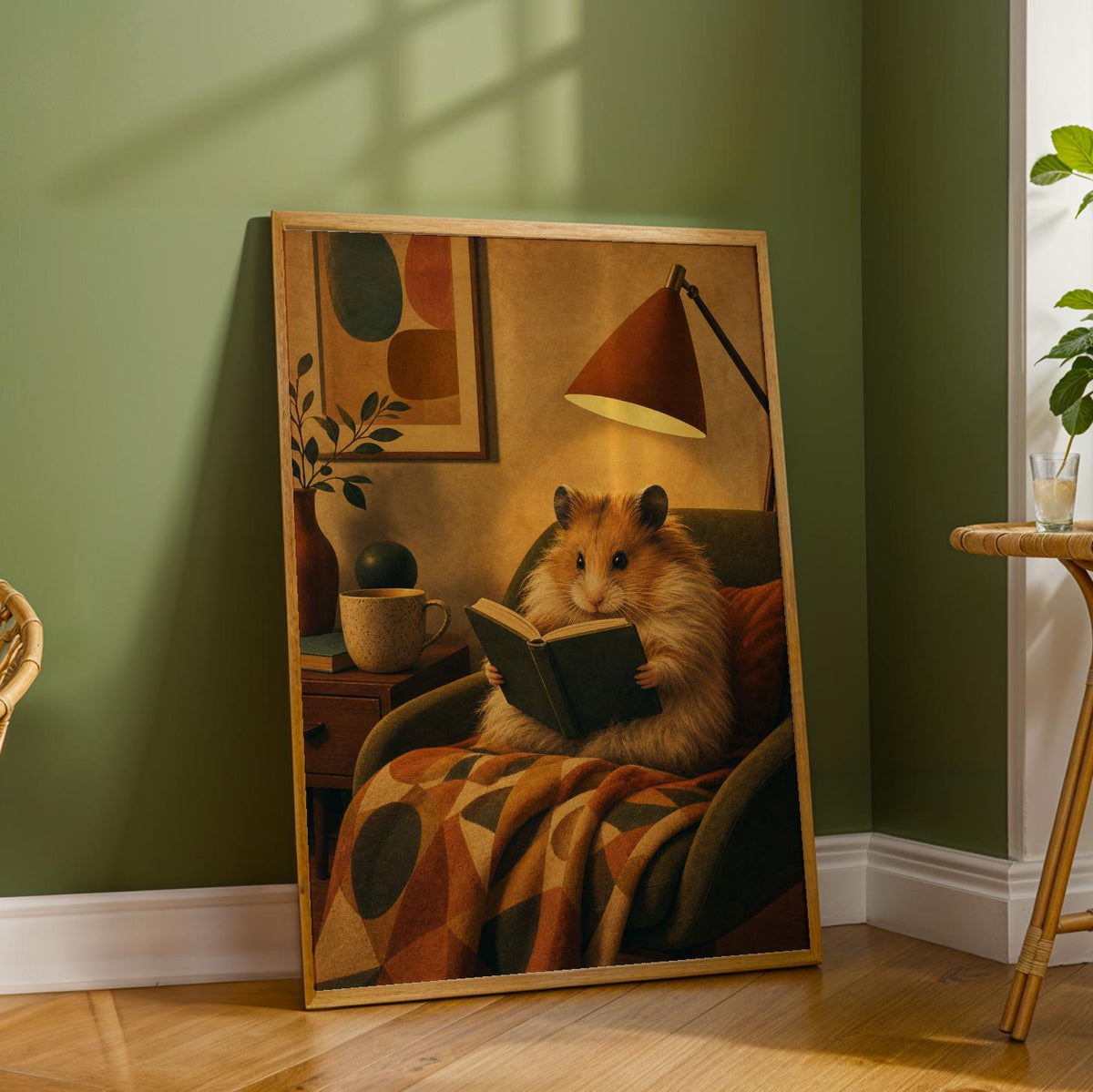 Additional product detail of Long Haired Syrian Hamster Reading in Armchair Poster.
