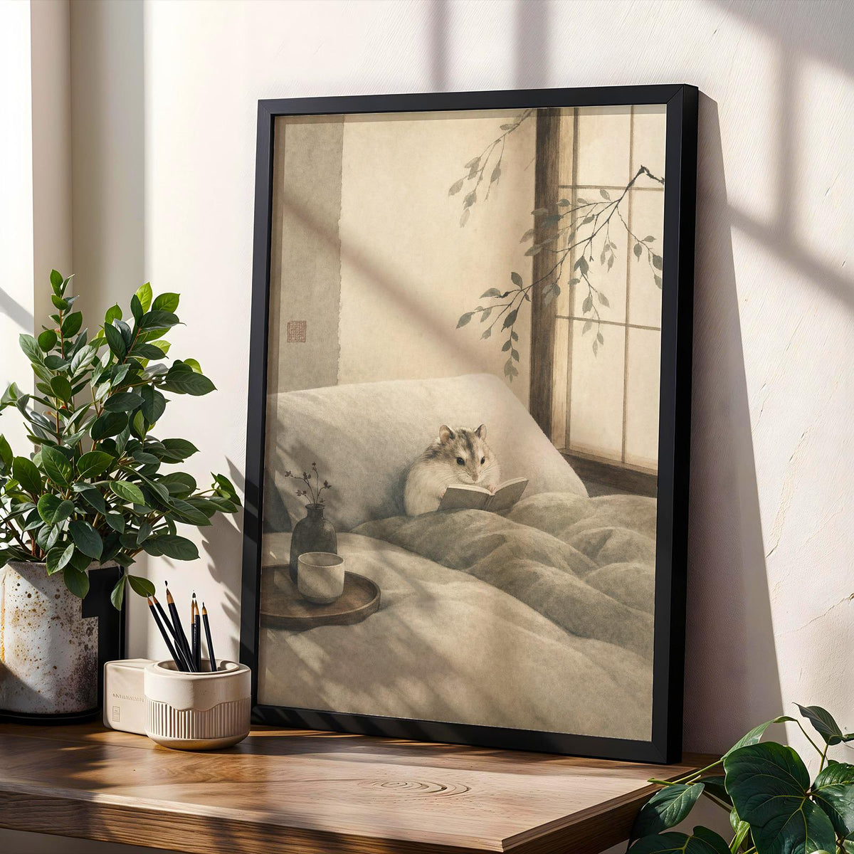 Additional product view of Hamster Reading Book Poster.