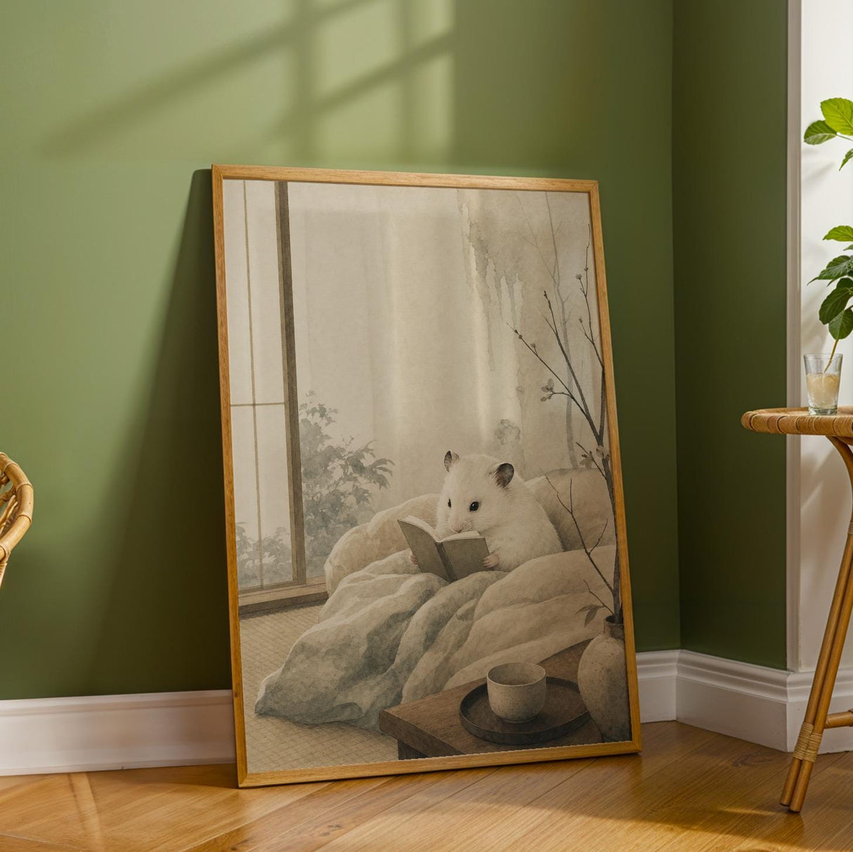 Additional product detail of White Syrian Hamster Reading in Bed Poster.