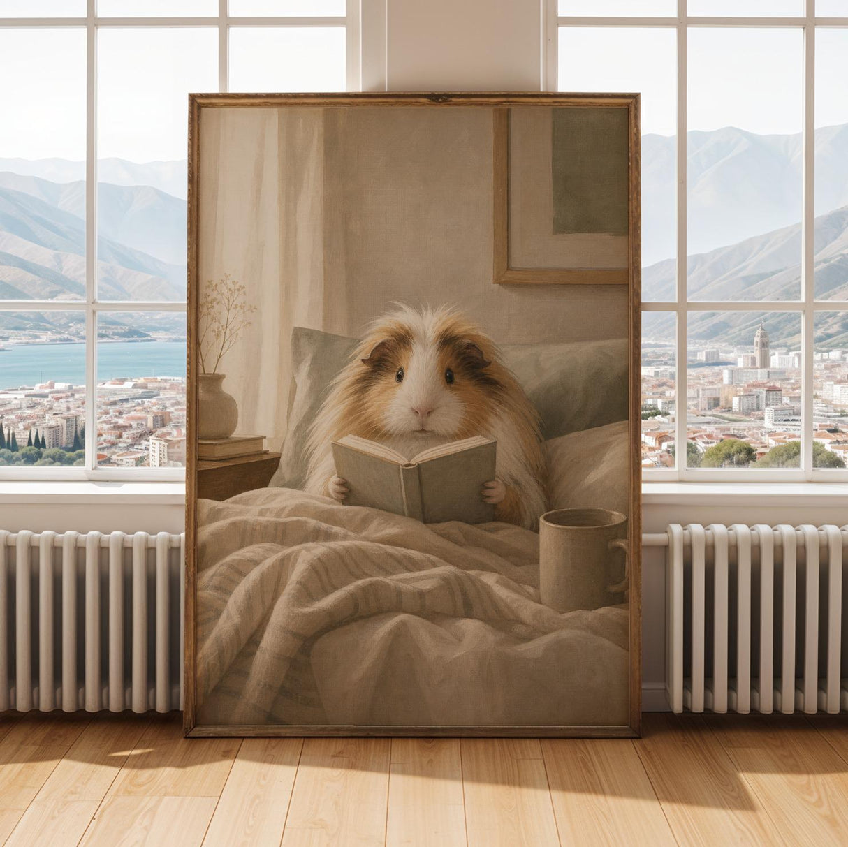 Alternate gallery view of Sheltie Guinea Pig Reading in Bed Poster.