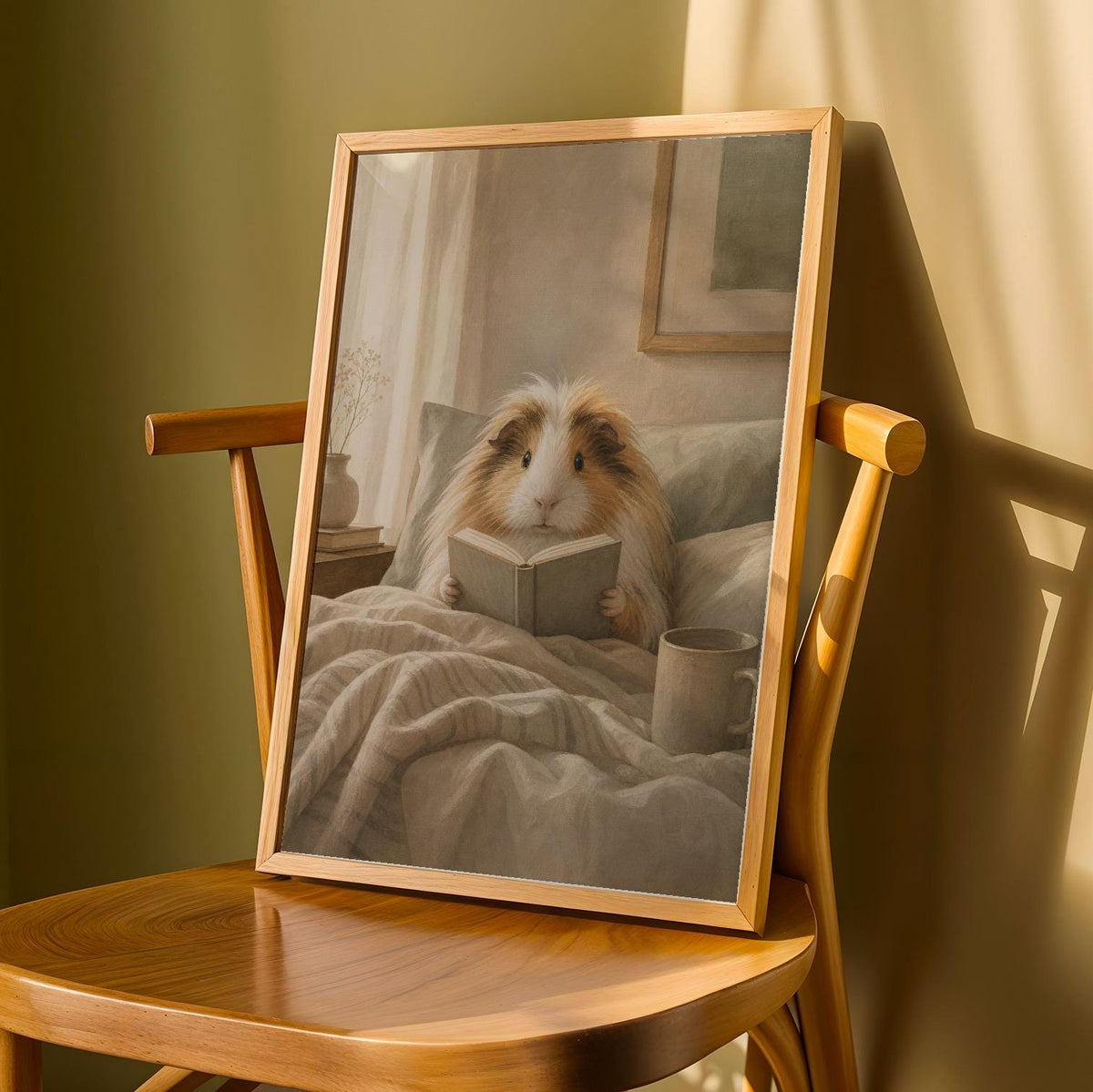 Product detail view of Sheltie Guinea Pig Reading in Bed Poster.