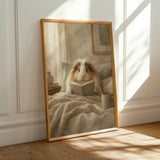 Alternate product presentation of Sheltie Guinea Pig Reading in Bed Poster.