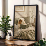 Product gallery view of White Crested Guinea Pig Reading in Bed Poster.