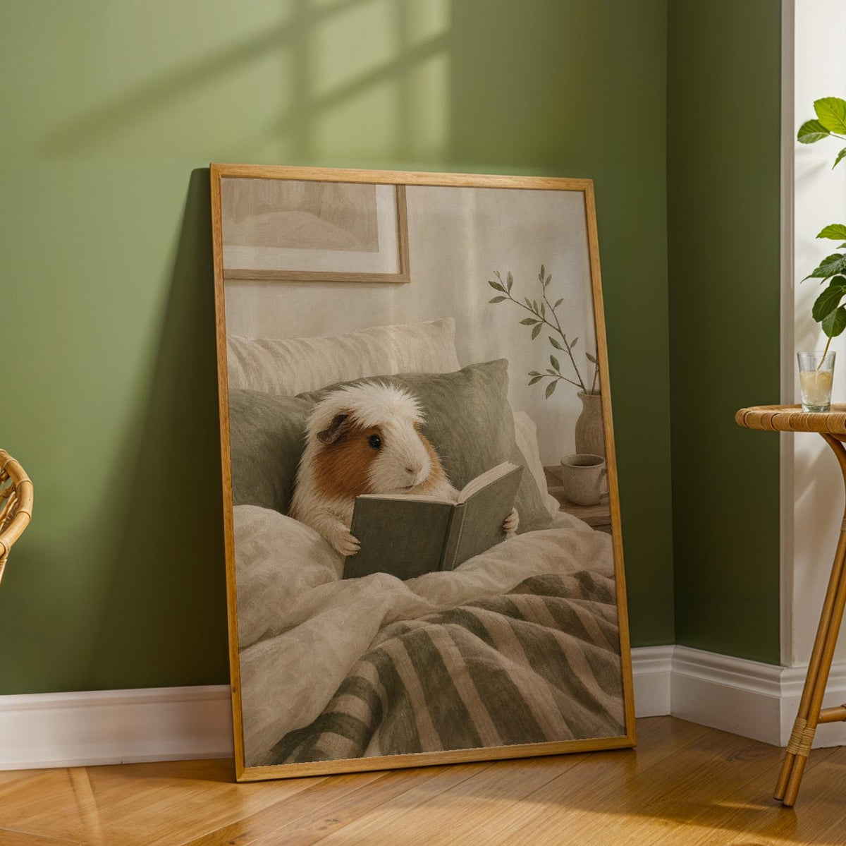 Additional product detail of White Crested Guinea Pig Reading in Bed Poster.