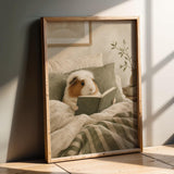 Product presentation view of White Crested Guinea Pig Reading in Bed Poster.