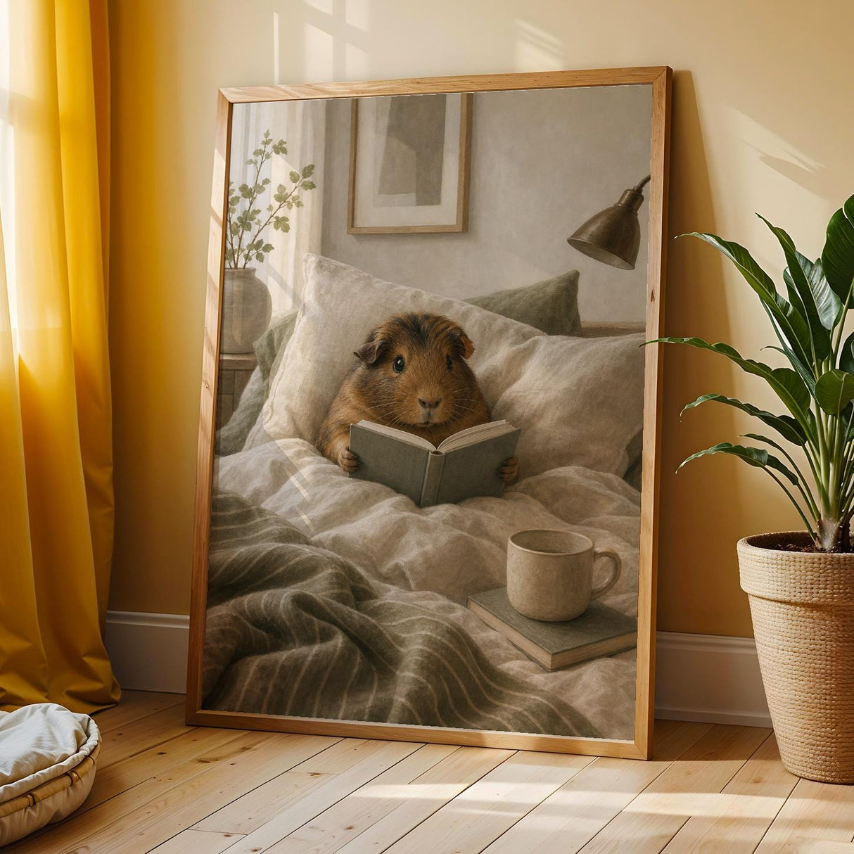 Additional product view of Abyssinian Guinea Pig Reading in Bed Poster.