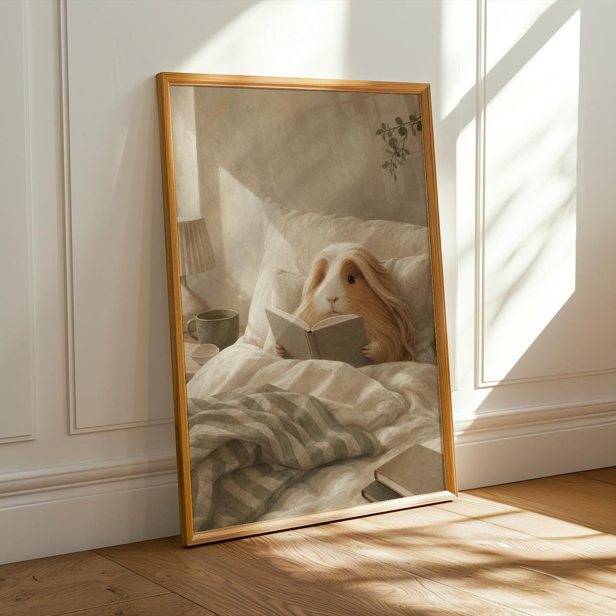 Alternate product presentation of Peruvian Guinea Pig Reading in Bed Poster.