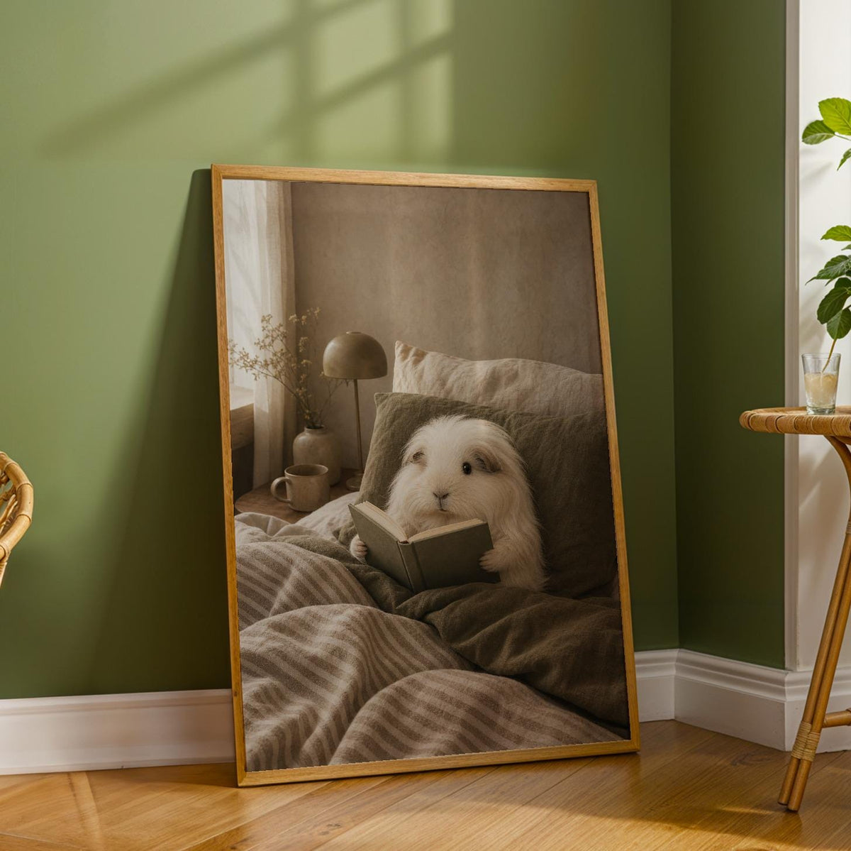 Additional product detail of Silkie Guinea Pig Reading in Bed Poster.