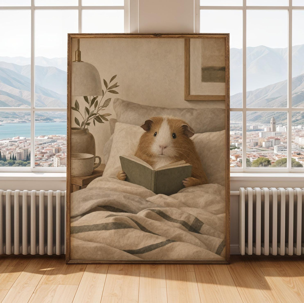 Alternate gallery view of Teddy Guinea Pig Reading in Bed Poster.