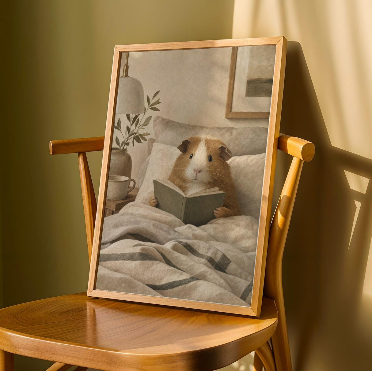 Product detail view of Teddy Guinea Pig Reading in Bed Poster.