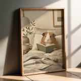 Product presentation view of Teddy Guinea Pig Reading in Bed Poster.