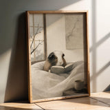 Product presentation view of White Guinea Pig Reading in Bed Poster.