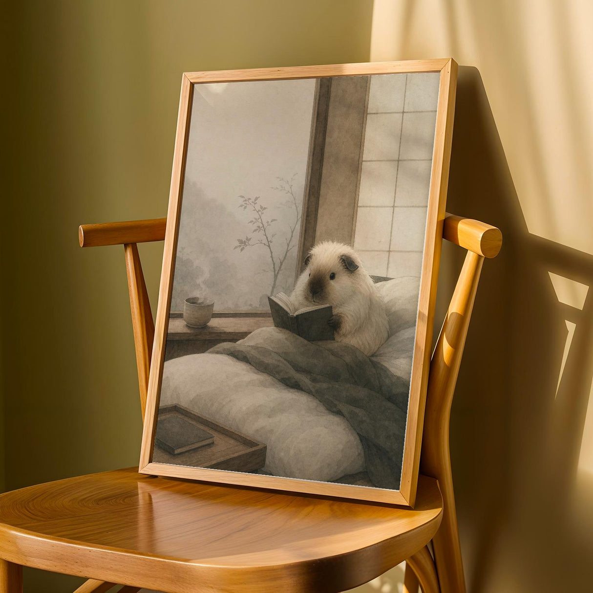 Product detail view of Himalayan Guinea Pig Reading in Bed Poster.
