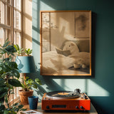 Alternate product view of White Guinea Pig Reading in Bed Poster.