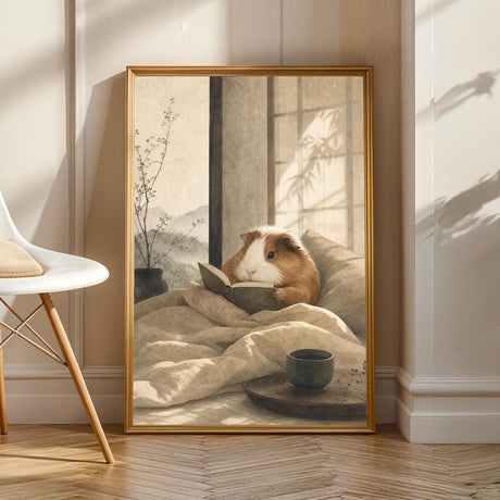 Product view of Coronet Guinea Pig Reading in Bed Poster.