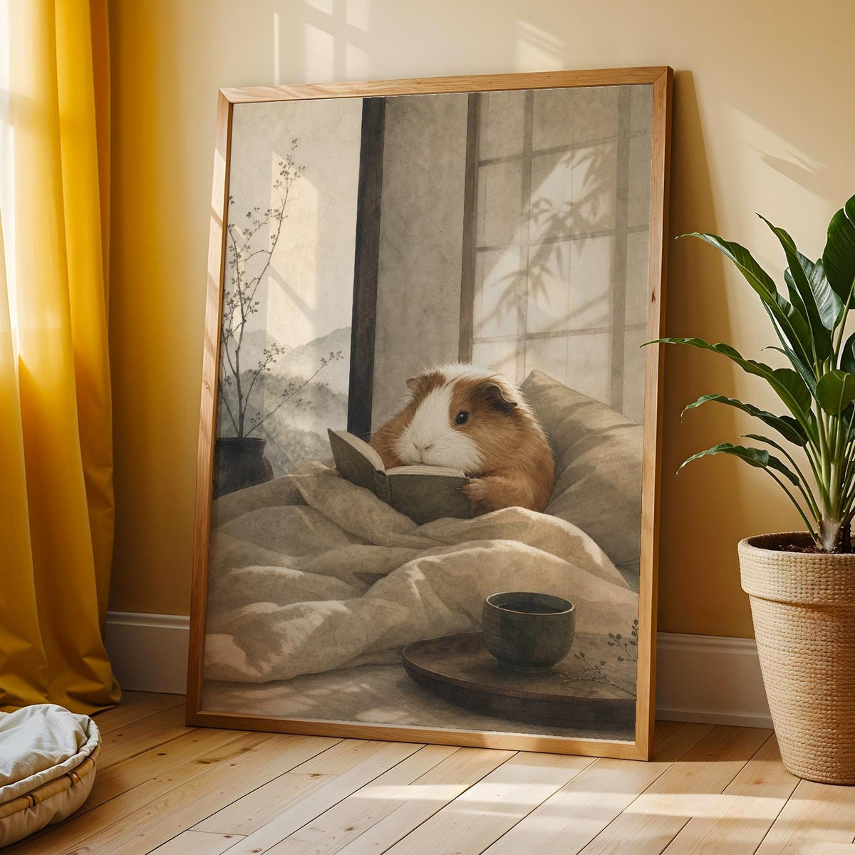 Additional product view of Coronet Guinea Pig Reading in Bed Poster.