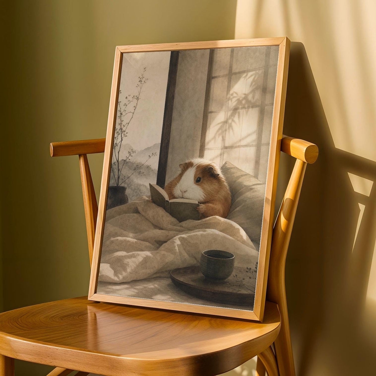 Product detail view of Coronet Guinea Pig Reading in Bed Poster.