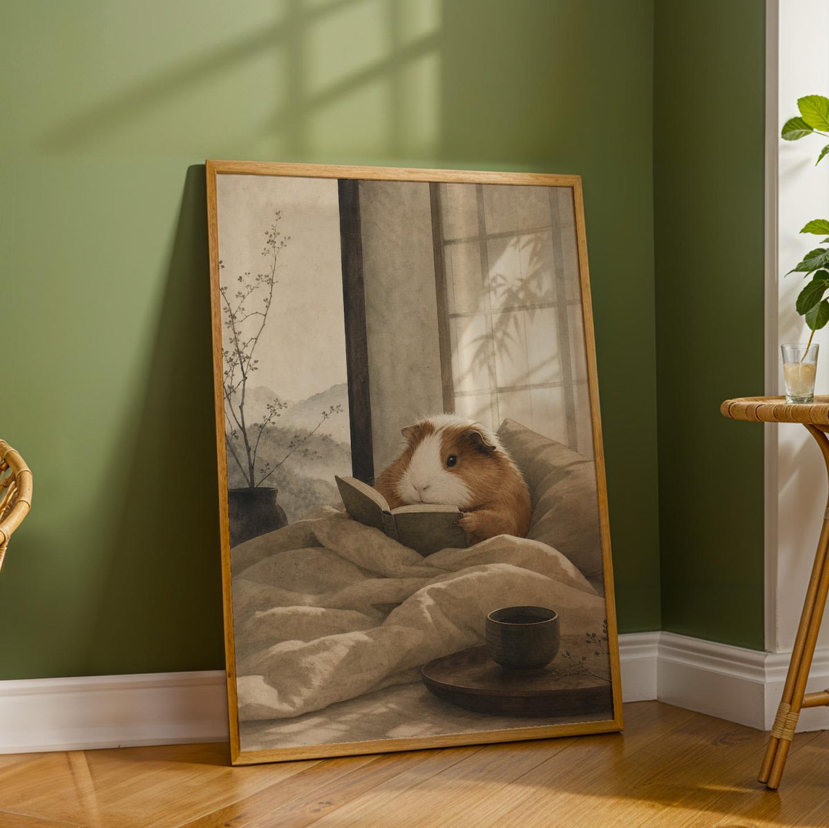 Additional product detail of Coronet Guinea Pig Reading in Bed Poster.