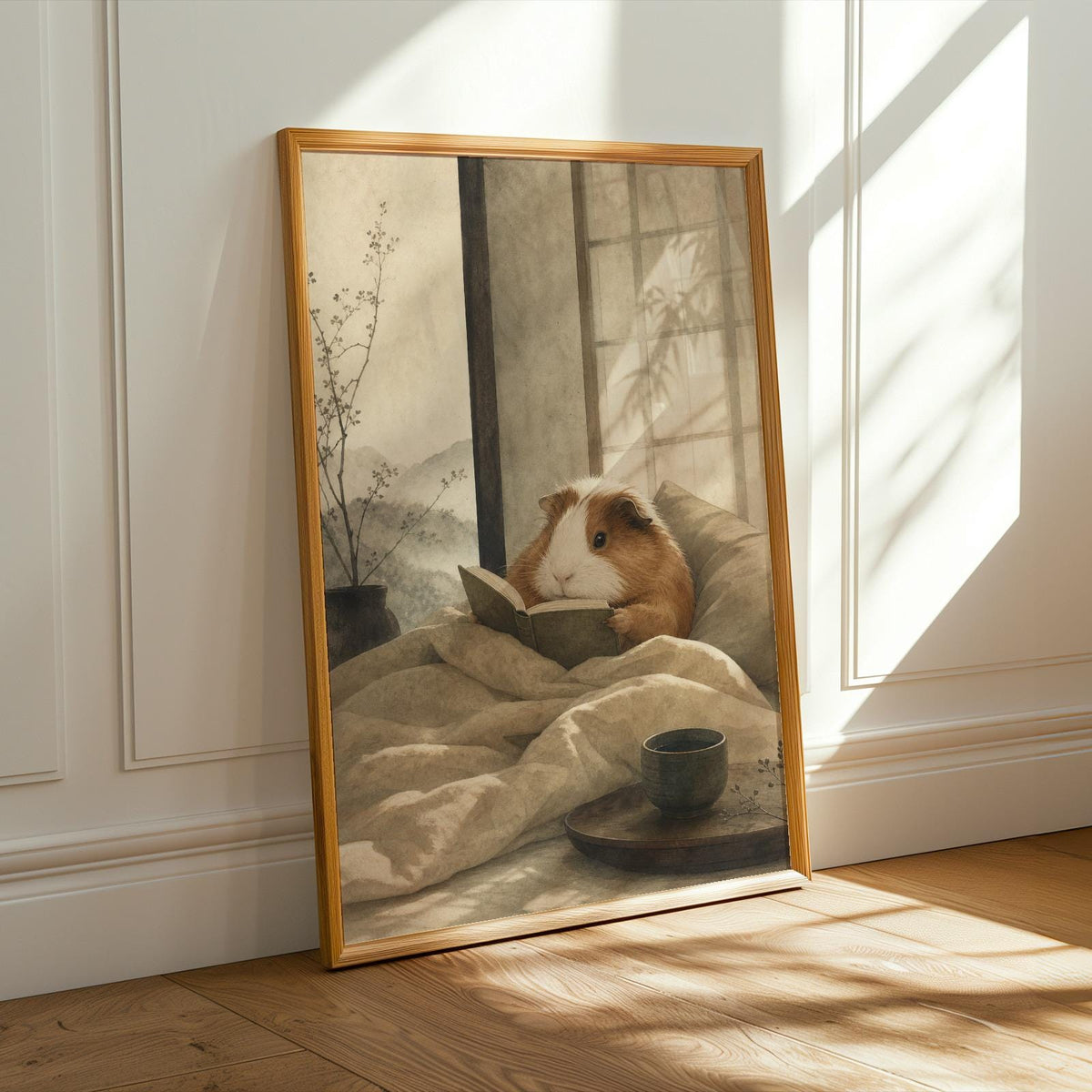 Alternate product presentation of Coronet Guinea Pig Reading in Bed Poster.