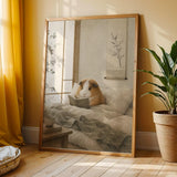 Additional product view of Teddy Guinea Pig Reading in Bed Poster.