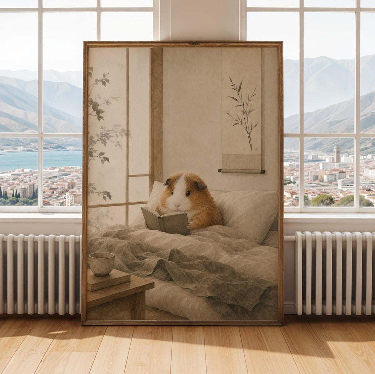 Alternate gallery view of Teddy Guinea Pig Reading in Bed Poster.