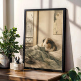 Product gallery view of Sheltie Guinea Pig Reading in Bed Poster.