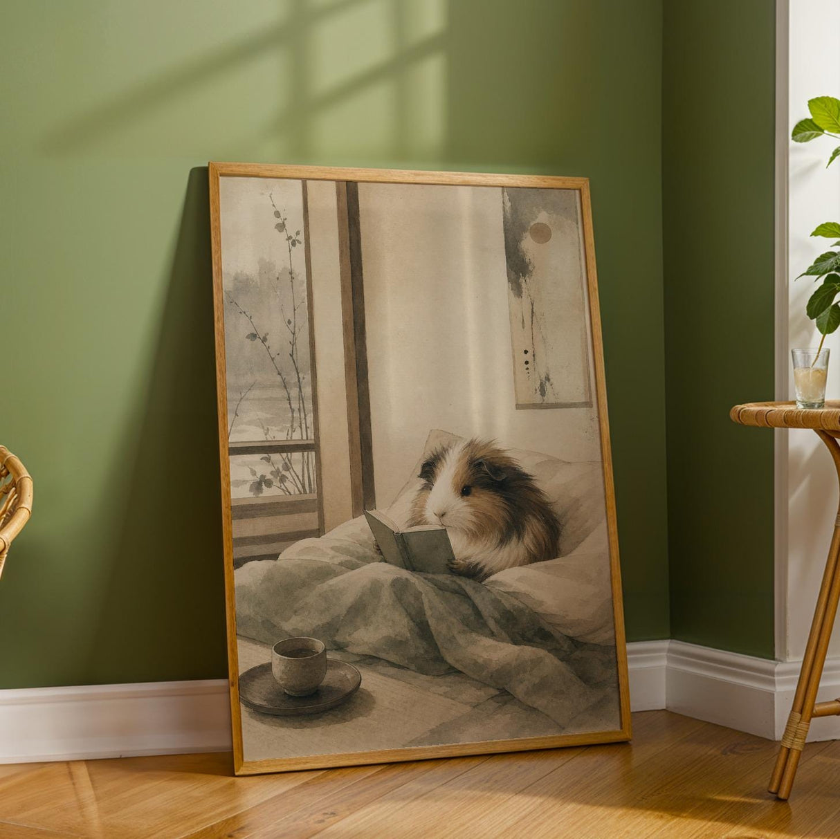 Additional product detail of Sheltie Guinea Pig Reading in Bed Poster.