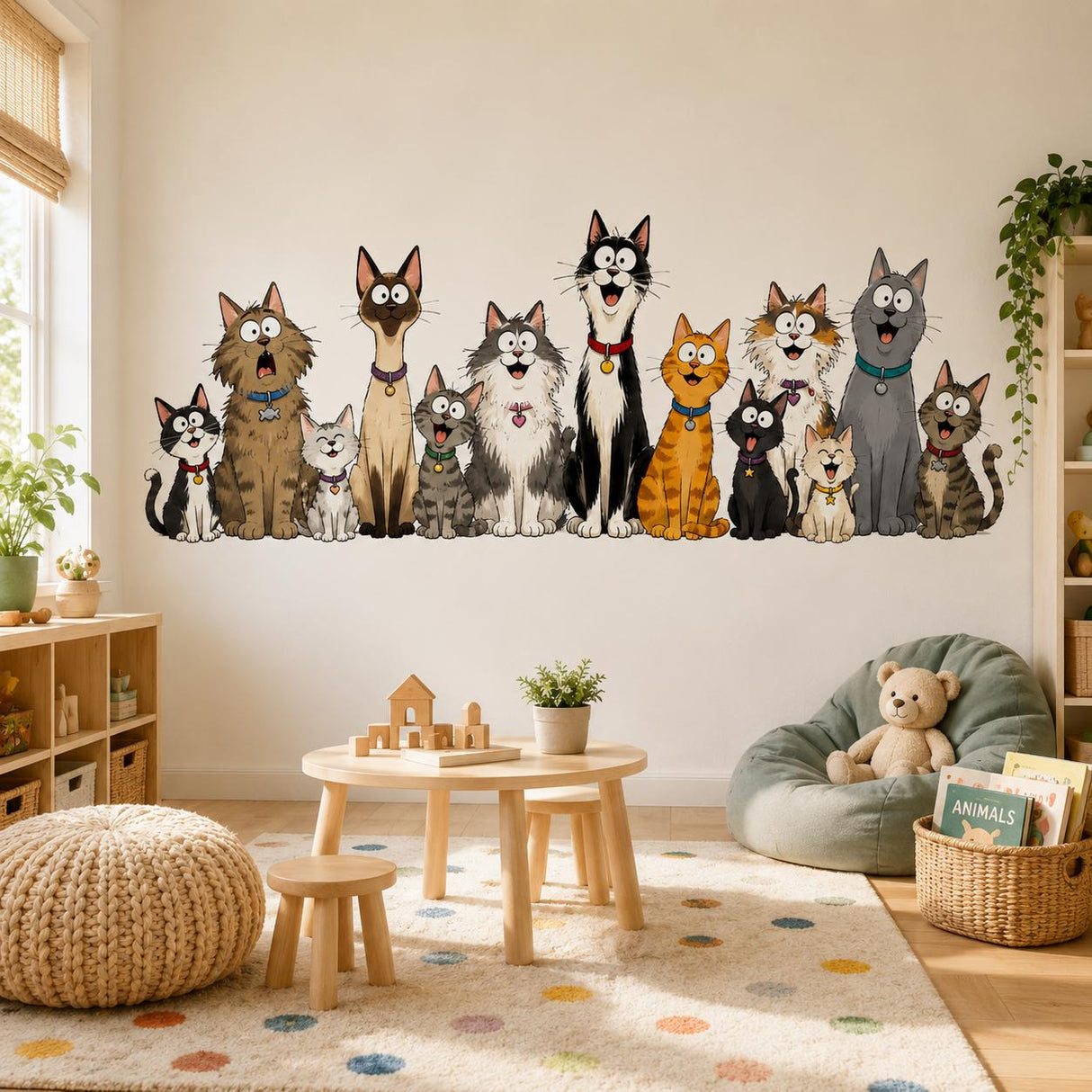 Alternate product presentation of Funny Cat Group Wall Vinyl Decal.