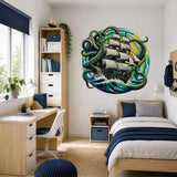 Additional product presentation of Kraken Pirate Ship Wall Vinyl Decal.