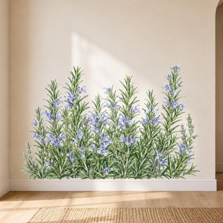 Watercolor wall vinyl decal of a rosemary herb border.